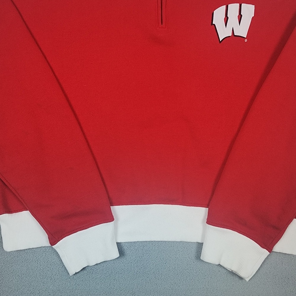 Wisconsin Badgers Sweatshirt Womens L Red Champion Superfan Crop Quarter Zip - Picture 3 of 16